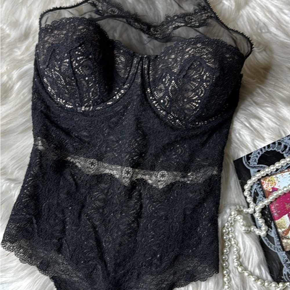 Victoria's Secret Black Lace Sheer Top Bodysuit 34C - Picture 2 of 6